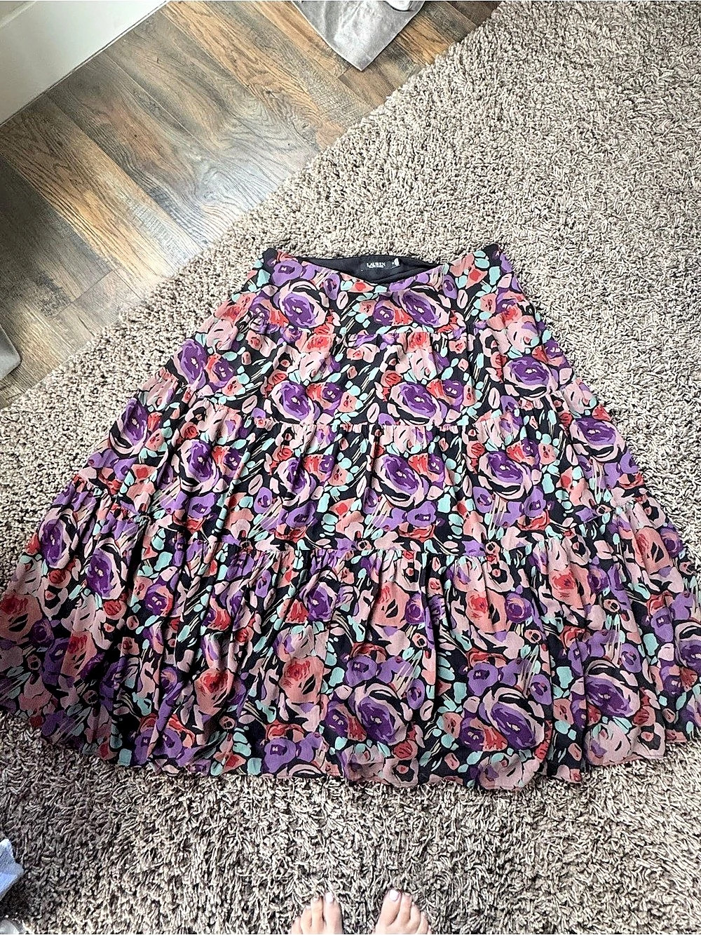 Lauren Ralph Lauren Floral Mini Skirt Purple & Black Size 16